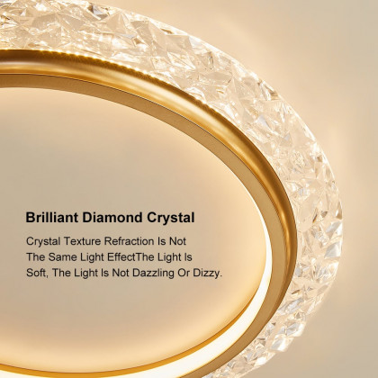 HMR - Glam Crystal Flush Mount LED Round Ceiling Light in Gold for Living Room