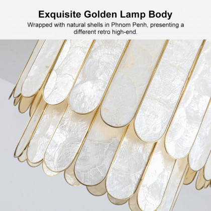 HMR - Enseo Coastal 3-Light Capiz Shell Flush Mount Round Ceiling Light in Gold Living Room