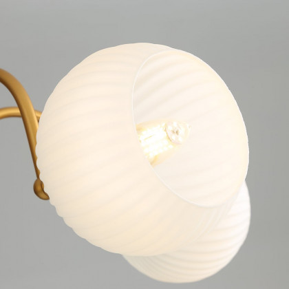 HMR - 5-Light Gold Ceiling Chandelier Light with White Ribbed Glass Shades for Living Room