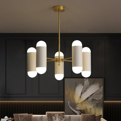 HMR - 10-Light Gold Sputnik Sphere Modern Metal Ceiling Chandelier with White Glass Shades
