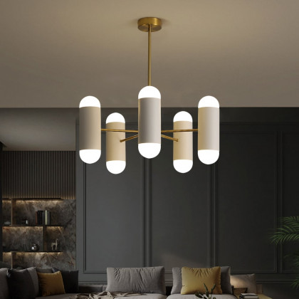 HMR - 10-Light Gold Sputnik Sphere Modern Metal Ceiling Chandelier with White Glass Shades