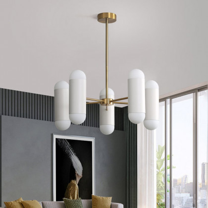 HMR - 10-Light Gold Sputnik Sphere Modern Metal Ceiling Chandelier with White Glass Shades