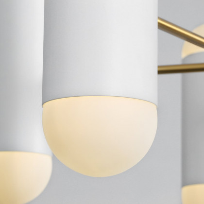 HMR - 10-Light Gold Sputnik Sphere Modern Metal Ceiling Chandelier with White Glass Shades