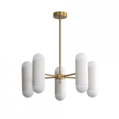 HMR - 10-Light Gold Sputnik Sphere Modern Metal Ceiling Chandelier with White Glass Shades