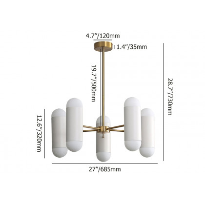 HMR - 10-Light Gold Sputnik Sphere Modern Metal Ceiling Chandelier with White Glass Shades