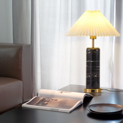 HMR - Modern Black Marble Irregular Pattern Dome Shaped Table Lamp with USB Charging Ports
