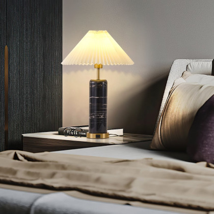 HMR - Modern Black Marble Irregular Pattern Dome Shaped Table Lamp with USB Charging Ports