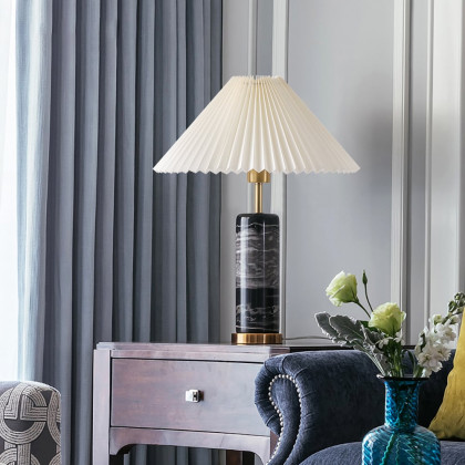 HMR - Modern Black Marble Irregular Pattern Dome Shaped Table Lamp with USB Charging Ports