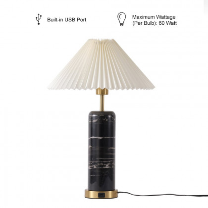 HMR - Modern Black Marble Irregular Pattern Dome Shaped Table Lamp with USB Charging Ports