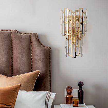 HMR - Glam 3-Light Crystal Wall Sconce Golden LED Wall Light for Bedroom Deco