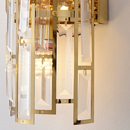 HMR - Glam 3-Light Crystal Wall Sconce Golden LED Wall Light for Bedroom Deco