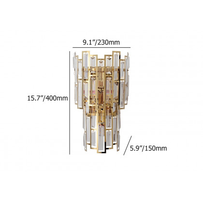 HMR - Glam 3-Light Crystal Wall Sconce Golden LED Wall Light for Bedroom Deco