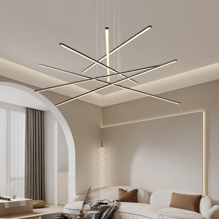 HMR - 6-Light Black Linear Pendant Light Minimalist Modern LED Lighting Adjustable Dimmable
