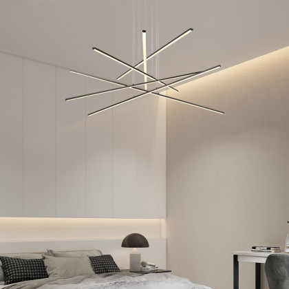 HMR - 6-Light Black Linear Pendant Light Minimalist Modern LED Lighting Adjustable Dimmable