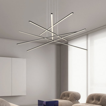 HMR - 6-Light Black Linear Pendant Light Minimalist Modern LED Lighting Adjustable Dimmable