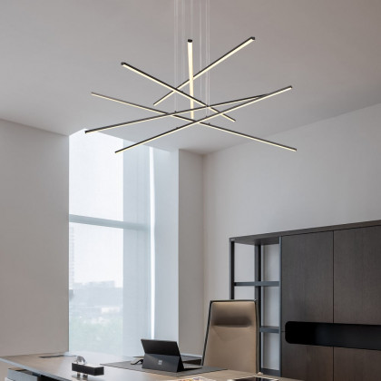 HMR - 6-Light Black Linear Pendant Light Minimalist Modern LED Lighting Adjustable Dimmable