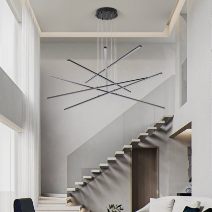 HMR - 6-Light Black Linear Pendant Light Minimalist Modern LED Lighting Adjustable Dimmable