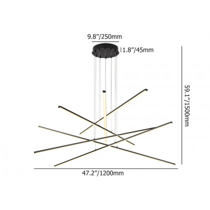 HMR - 6-Light Black Linear Pendant Light Minimalist Modern LED Lighting Adjustable Dimmable