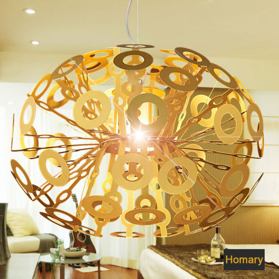 HMR - 17.72" Modern Art Deco 1-Light Round Pendant Light in Gold
