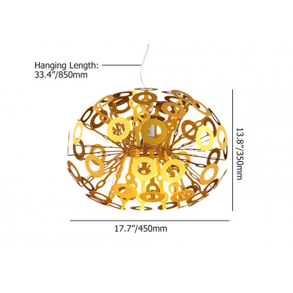 HMR - 17.72" Modern Art Deco 1-Light Round Pendant Light in Gold