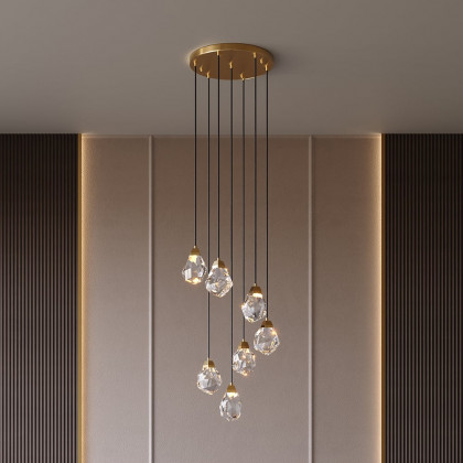 HMR - 7-Light LED Crystal Entryway Foyer Chandelier Tiered Long Pendant Light Home Decor