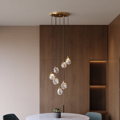 HMR - 7-Light LED Crystal Entryway Foyer Chandelier Tiered Long Pendant Light Home Decor
