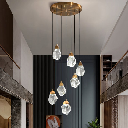 HMR - 7-Light LED Crystal Entryway Foyer Chandelier Tiered Long Pendant Light Home Decor