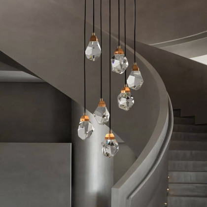HMR - 7-Light LED Crystal Entryway Foyer Chandelier Tiered Long Pendant Light Home Decor