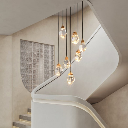 HMR - 7-Light LED Crystal Entryway Foyer Chandelier Tiered Long Pendant Light Home Decor