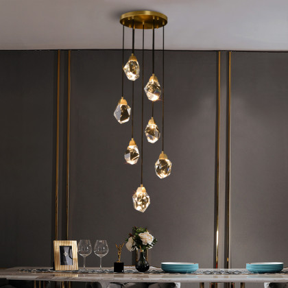 HMR - 7-Light LED Crystal Entryway Foyer Chandelier Tiered Long Pendant Light Home Decor
