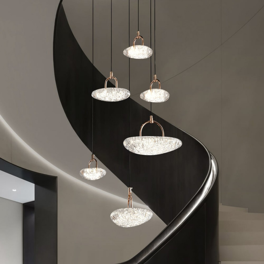 HMR - 6-Light LED Acrylic Entryway Foyer Chandelier Tiered Long Pendant Light with Clear Shade