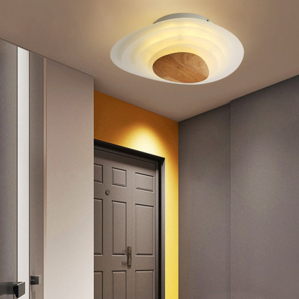 HMR - Minimalist LED White Flush Mount Ceiling Light Metal Acrylic and Wood
