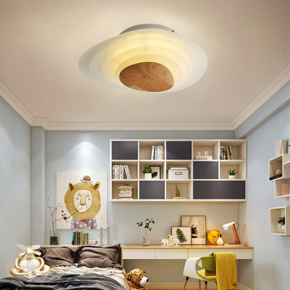 HMR - Minimalist LED White Flush Mount Ceiling Light Metal Acrylic and Wood