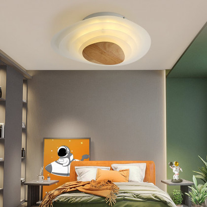 HMR - Minimalist LED White Flush Mount Ceiling Light Metal Acrylic and Wood