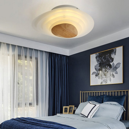 HMR - Minimalist LED White Flush Mount Ceiling Light Metal Acrylic and Wood