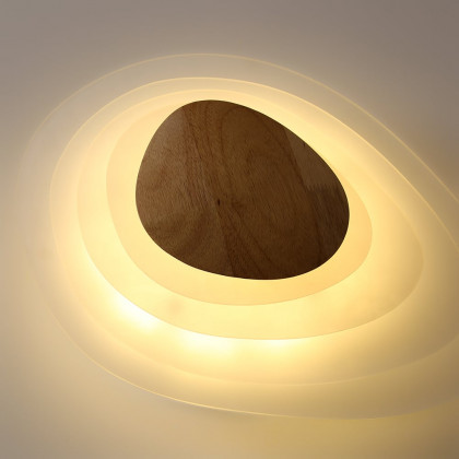 HMR - Minimalist LED White Flush Mount Ceiling Light Metal Acrylic and Wood