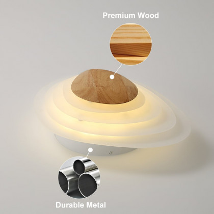 HMR - Minimalist LED White Flush Mount Ceiling Light Metal Acrylic and Wood