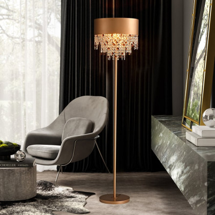 HMR - Glam 2-Light LED Crystal Floor Lamp Plug-in Standing Lamp in Gold for Home Decor