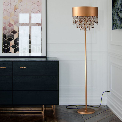HMR - Glam 2-Light LED Crystal Floor Lamp Plug-in Standing Lamp in Gold for Home Decor