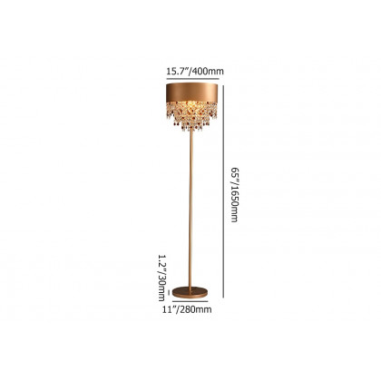 HMR - Glam 2-Light LED Crystal Floor Lamp Plug-in Standing Lamp in Gold for Home Decor