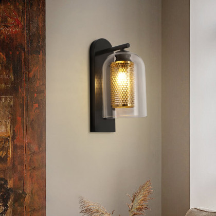 HMR - Modern 1-Light Glass Black & Gold Wall Lighting
