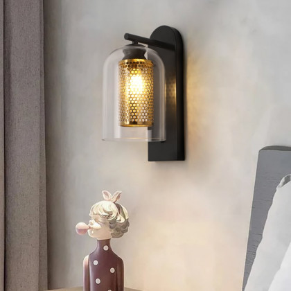 HMR - Modern 1-Light Glass Black & Gold Wall Lighting