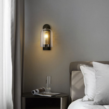 HMR - Modern 1-Light Glass Black & Gold Wall Lighting