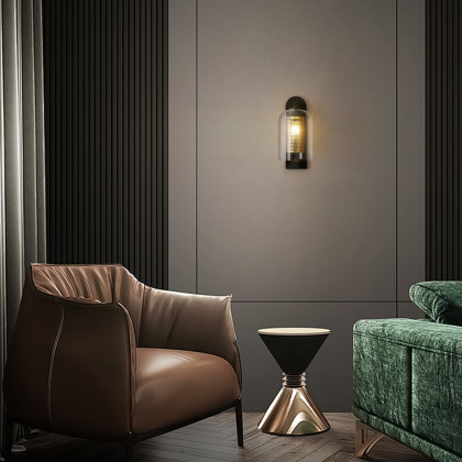 HMR - Modern 1-Light Glass Black & Gold Wall Lighting