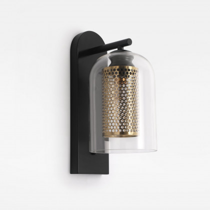 HMR - Modern 1-Light Glass Black & Gold Wall Lighting