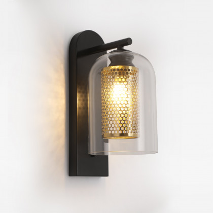 HMR - Modern 1-Light Glass Black & Gold Wall Lighting