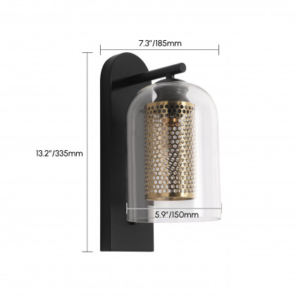 HMR - Modern 1-Light Glass Black & Gold Wall Lighting