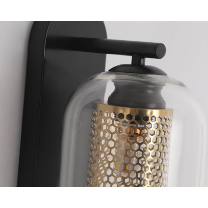 HMR - Modern 1-Light Glass Black & Gold Wall Lighting