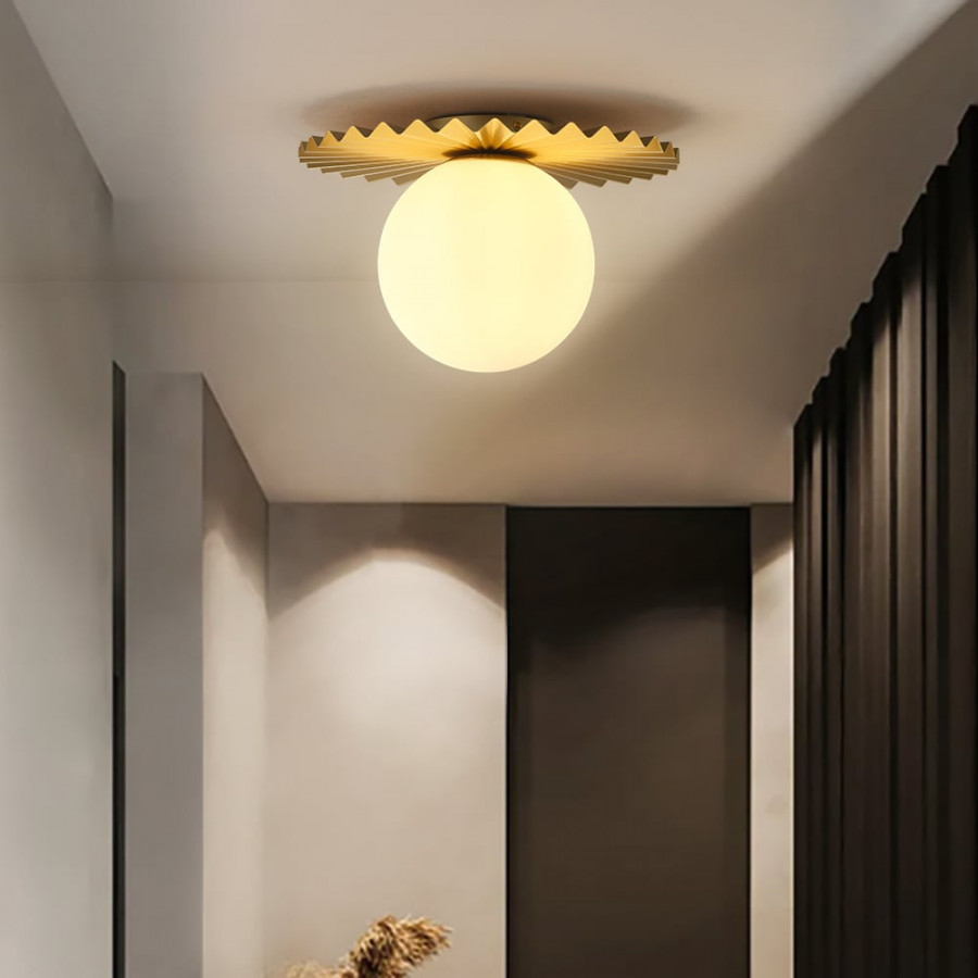 HMR - Golden LED Pleated Single Round Glass Flush Mount Ceiling Light