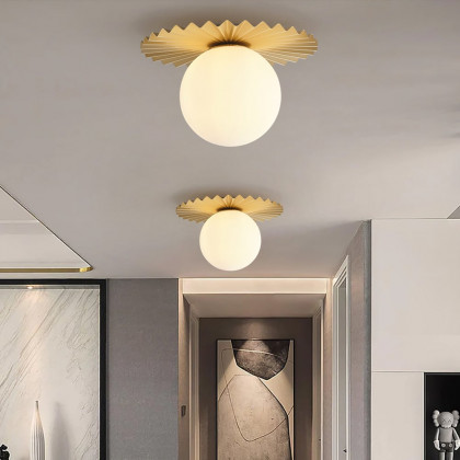 HMR - Golden LED Pleated Single Round Glass Flush Mount Ceiling Light